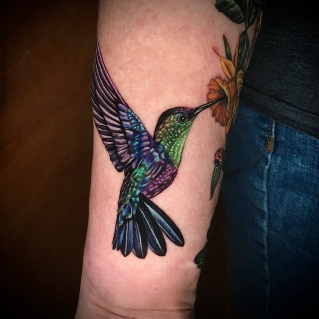 Floral Hummingbird with Geometric Circle Tattoo Design