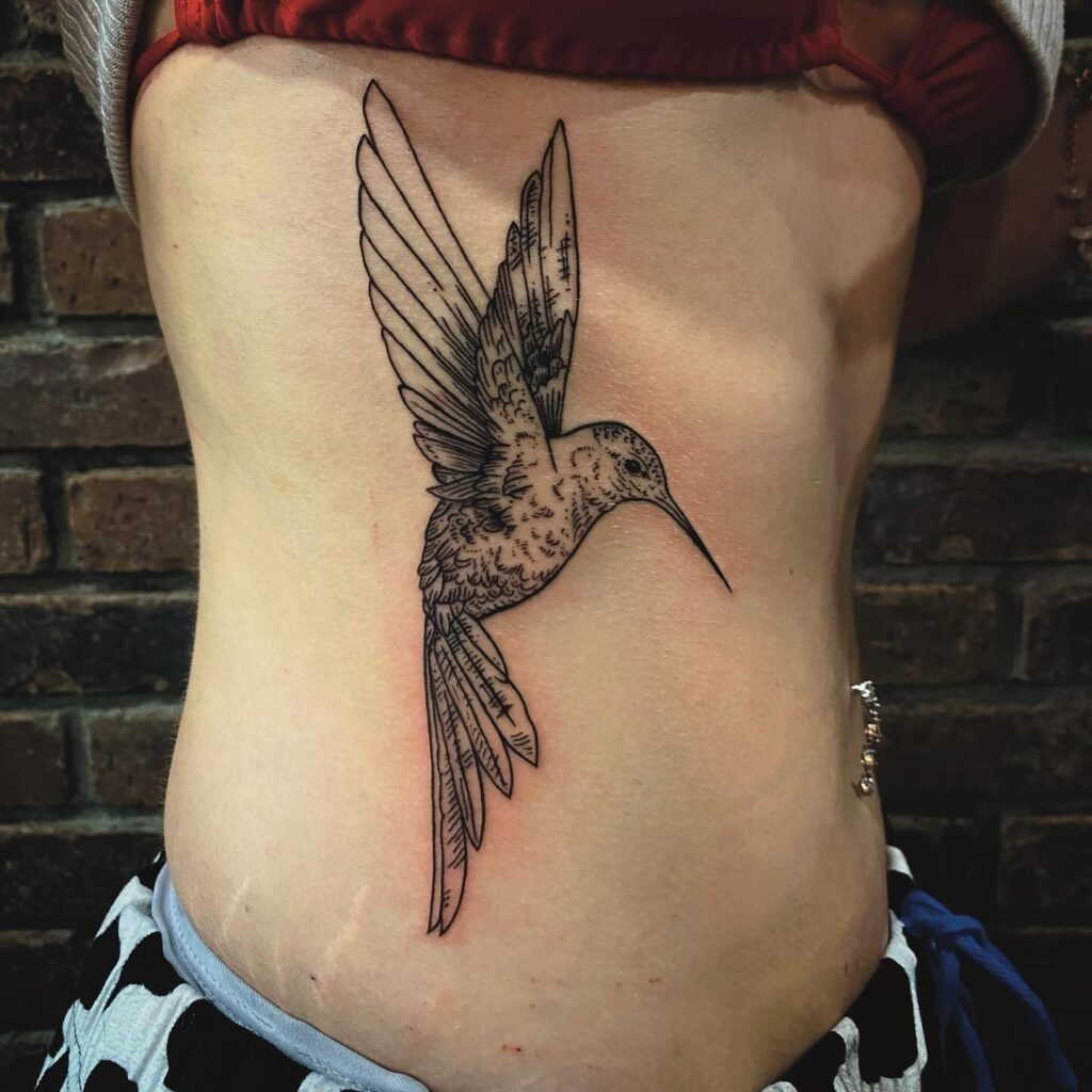 Floral Linework Hummingbird Tattoo Tattoo Design