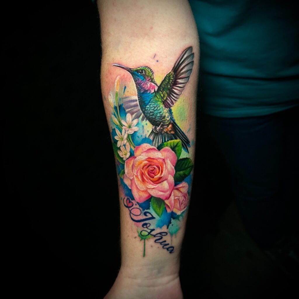 Hummingbird and Hibiscus Watercolor Tattoo Tattoo Design