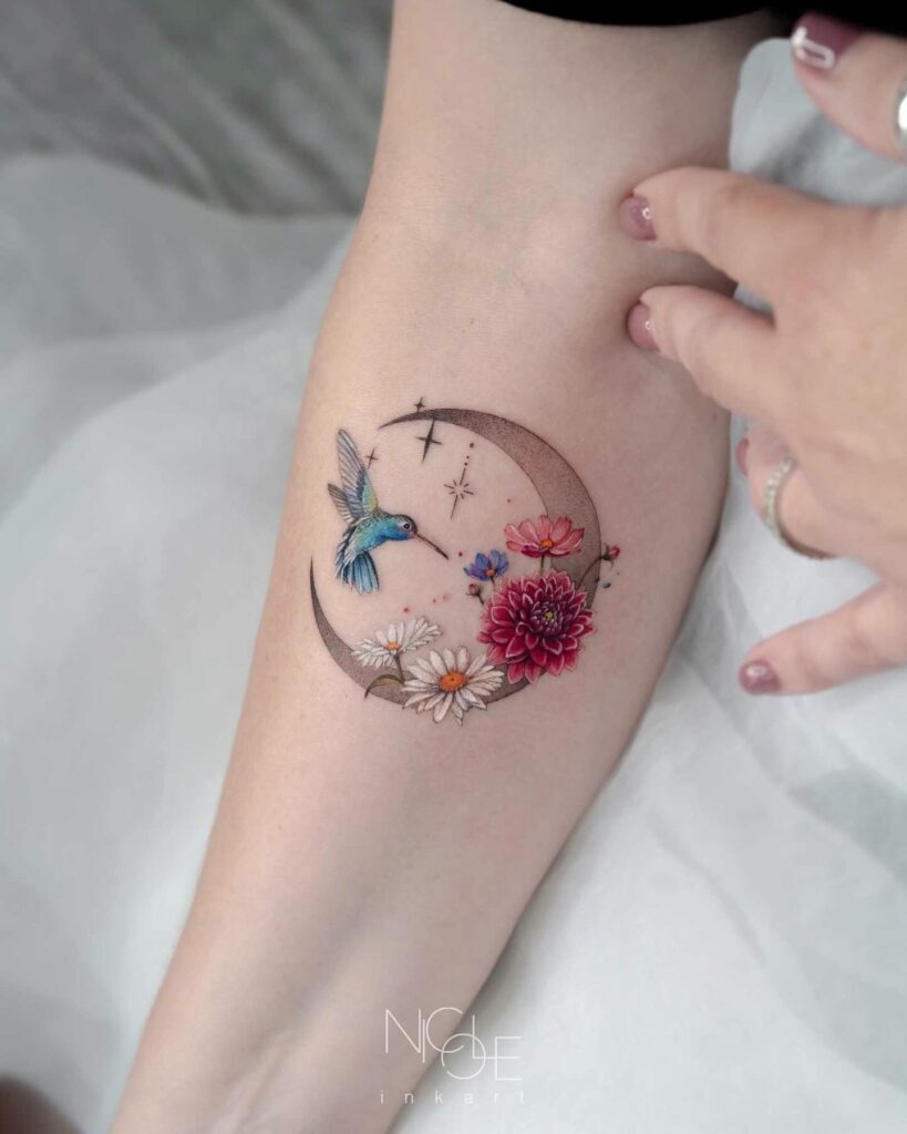 Hummingbird Tattoos with Flowers Tattoo Design