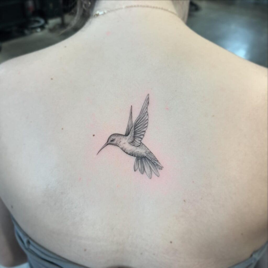 Hummingbird with Flowing Tail Feathers Tattoo Design