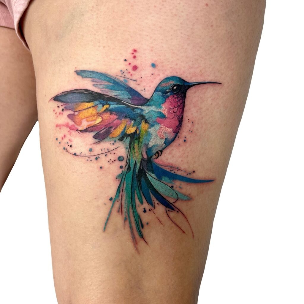 Pink and Purple Hummingbird Collarbone Tattoo Tattoo Design
