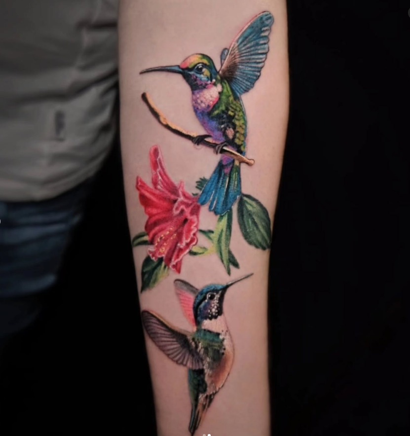 Soft Hummingbird and Cherry Blossom Tattoo Tattoo Design