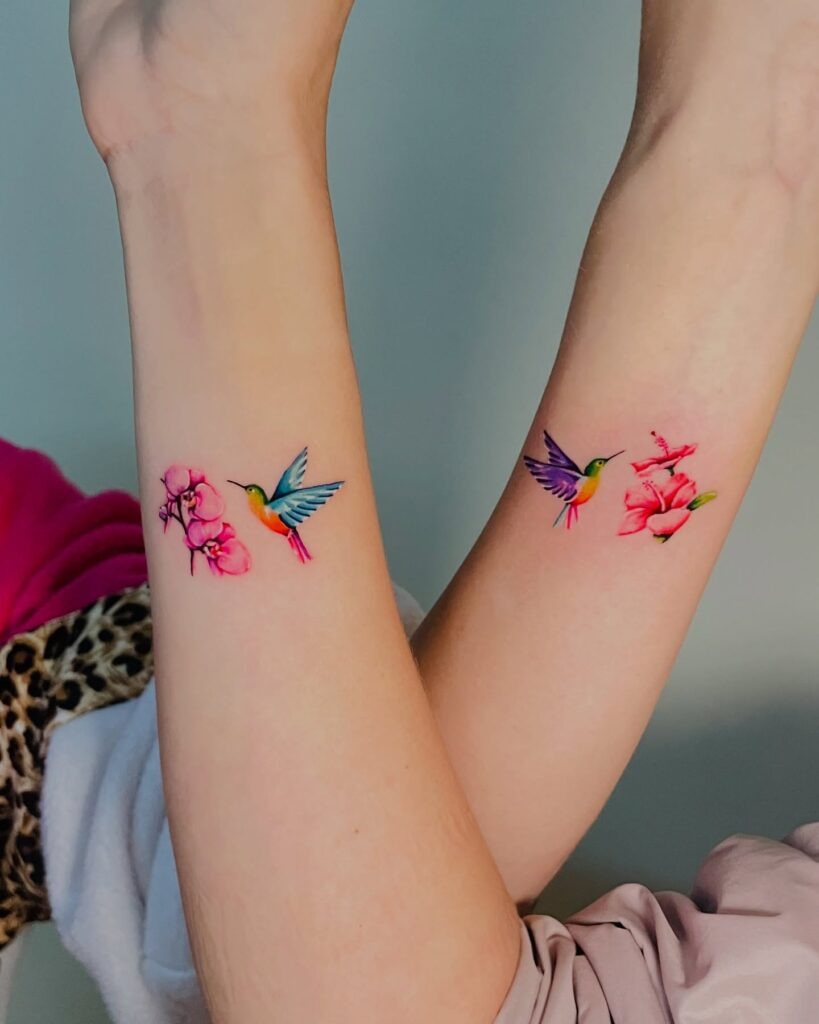Soft Pastel Hummingbird on Inner Arm Tattoo Design