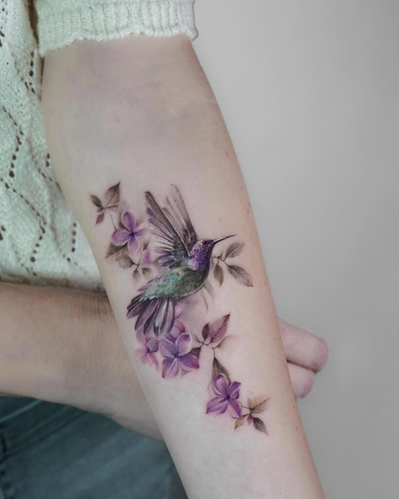 Two Hummingbirds and Hibiscus Tattoo Tattoo Design