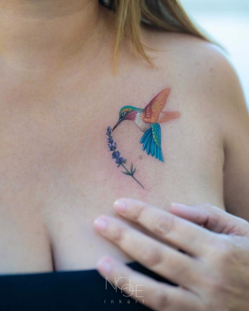 Vibrant Watercolor Hummingbird Tattoo Tattoo Design