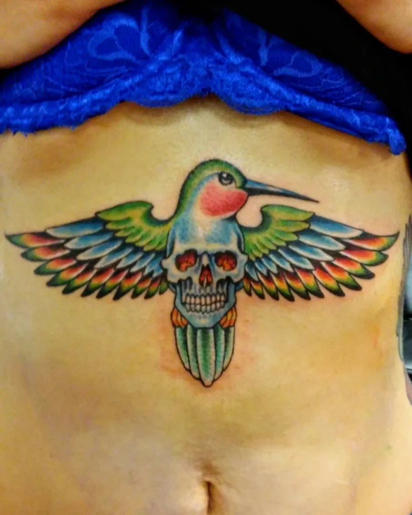 Watercolor Hummingbird and Bloom Tattoo Tattoo Design