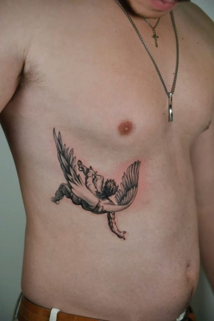 Geometric Icarus Back Tattoo with Celestial Symbols Tattoo Design