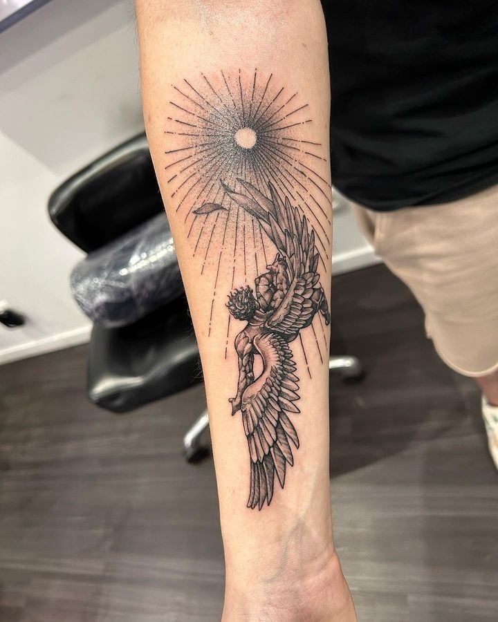 Rising Icarus Reaching Toward the Sun Tattoo Design