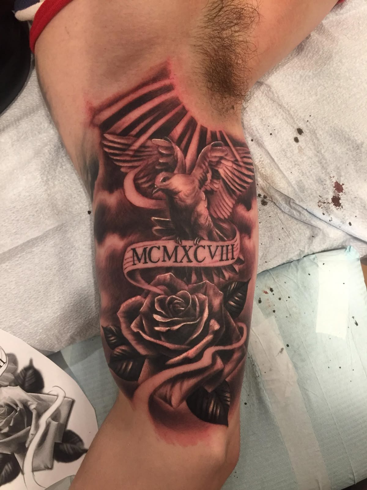 Eagle and Rose Inner Bicep Tattoo Tattoo Design
