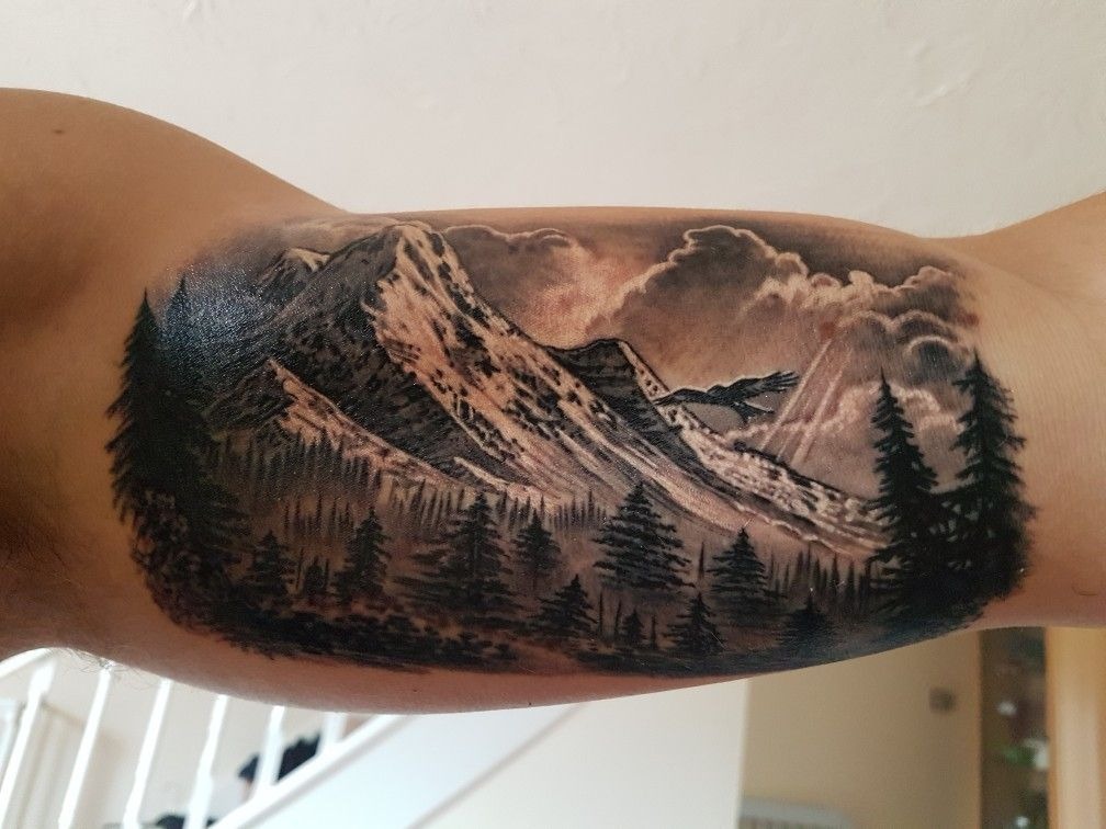 Mountain Landscape Inner Bicep Tattoo Tattoo Design