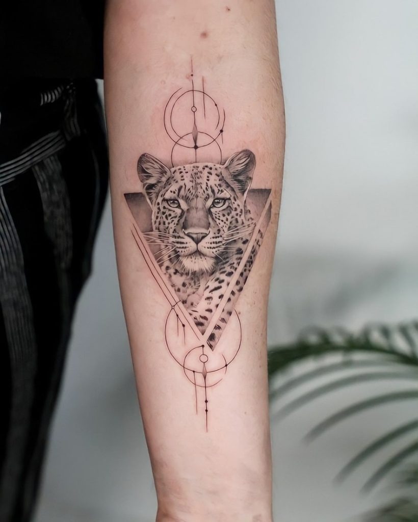 Dreamy Jaguar AND Butterfly Portrait Tattoo Design