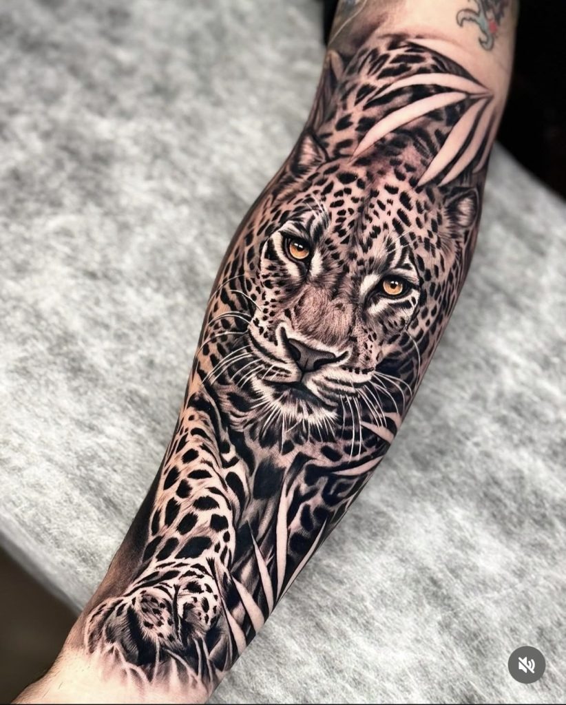 Heart-Spotted Jaguar With Soft Charm Tattoo Design