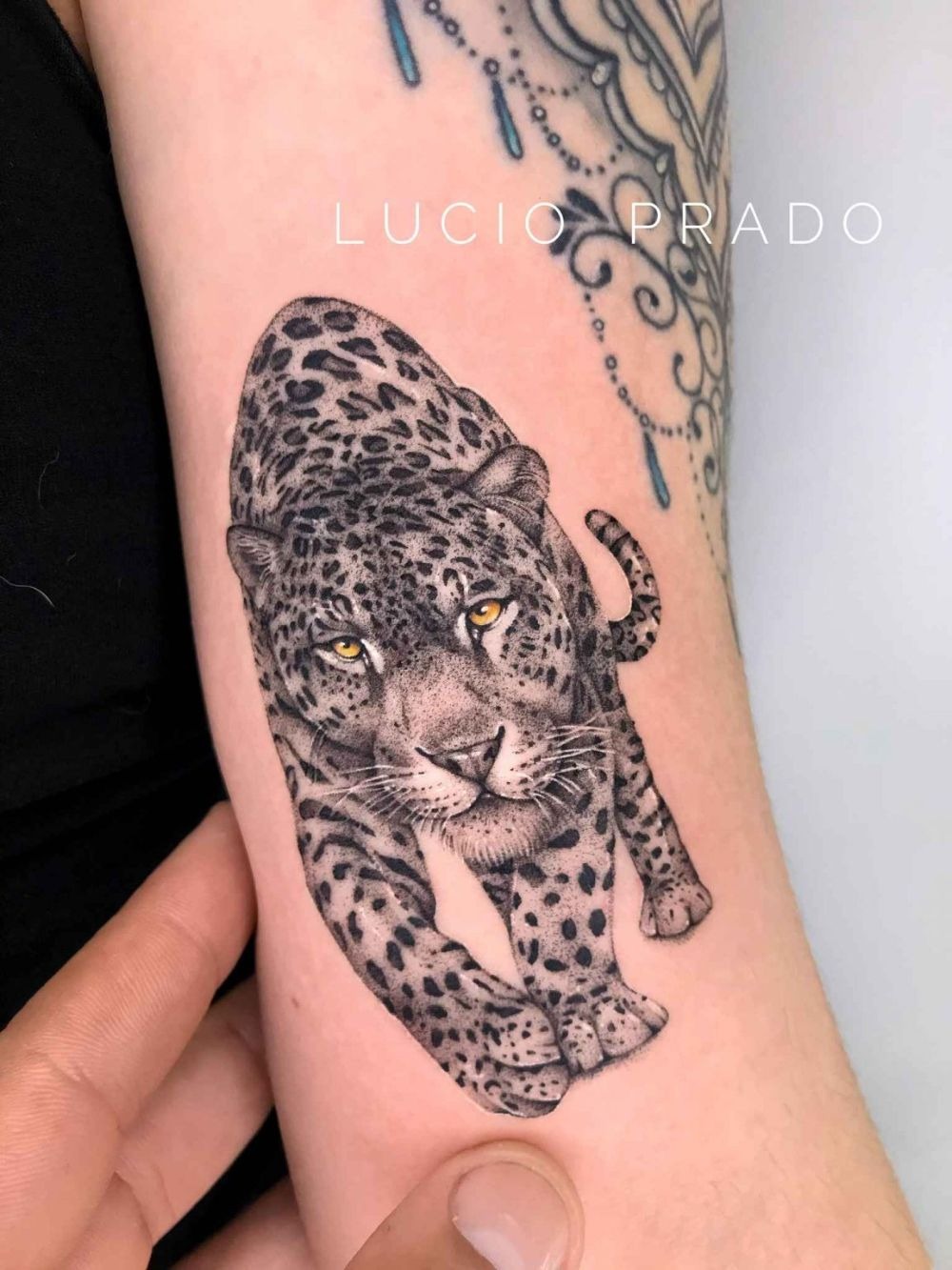 Jungle Muse With Sleeping Jaguar Tattoo Design
