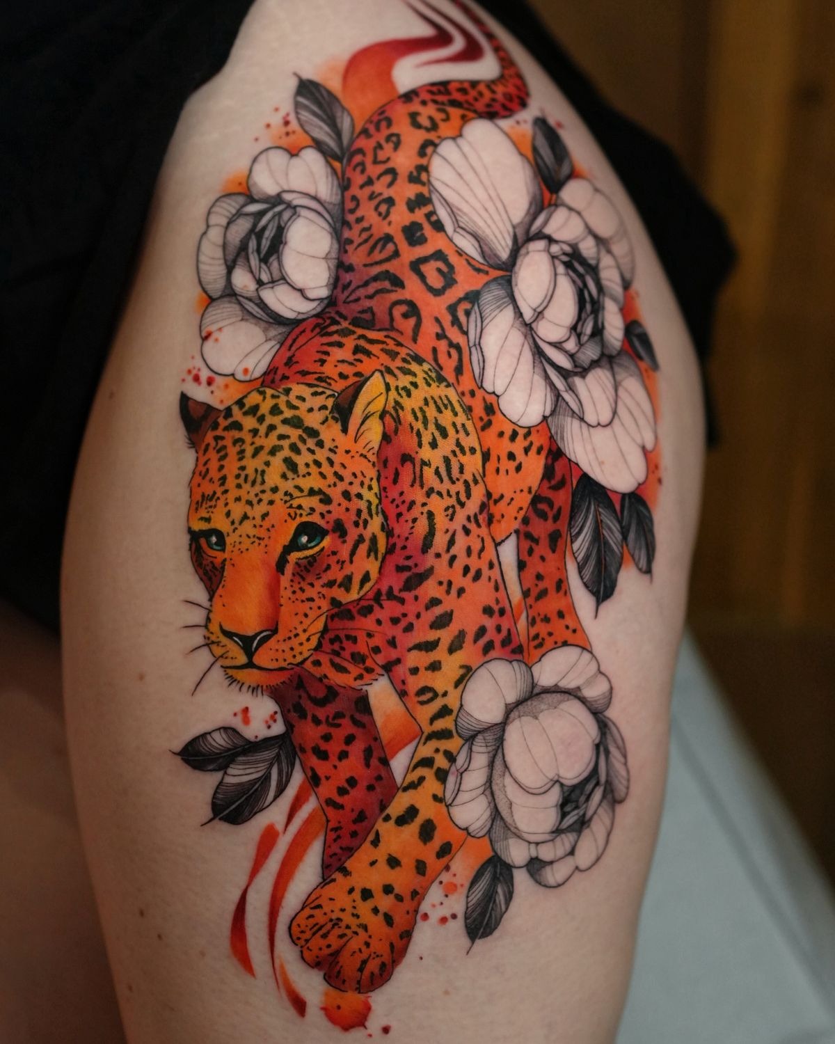 Mini Realistic Jaguar with Golden Eyes Tattoo Design