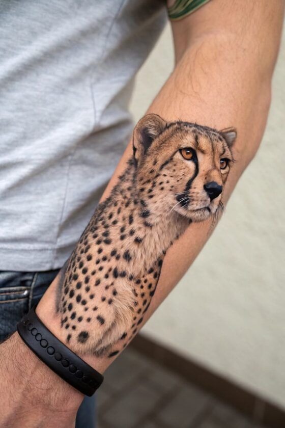 Stretching Jaguar With Soft Spots Tattoo Design