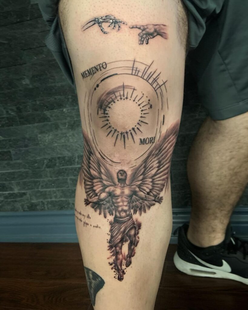 Ascending Angel and Divine Touch Memento Mori Tattoo Tattoo Design