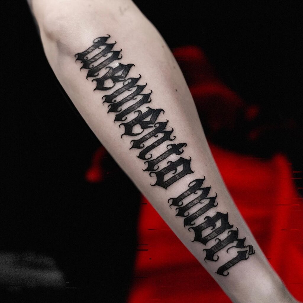 Bold Blackletter Memento Mori Forearm Tattoo Tattoo Design