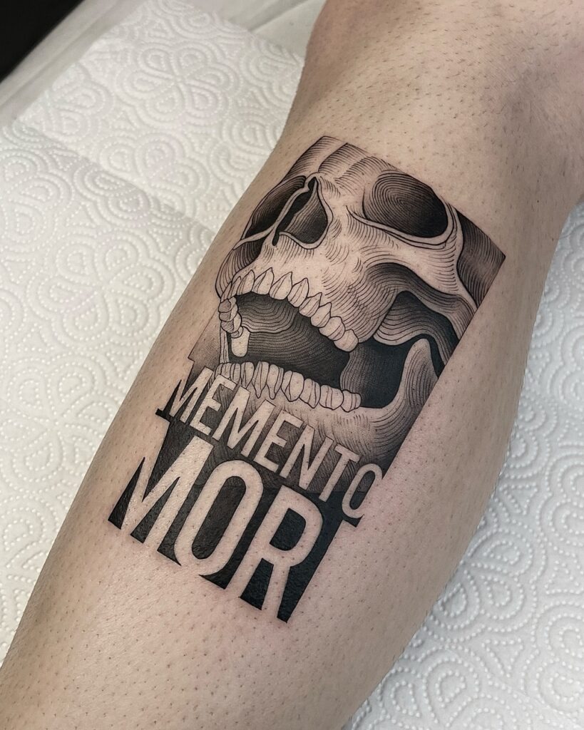 Bold Skull Typography Tattoo Tattoo Design
