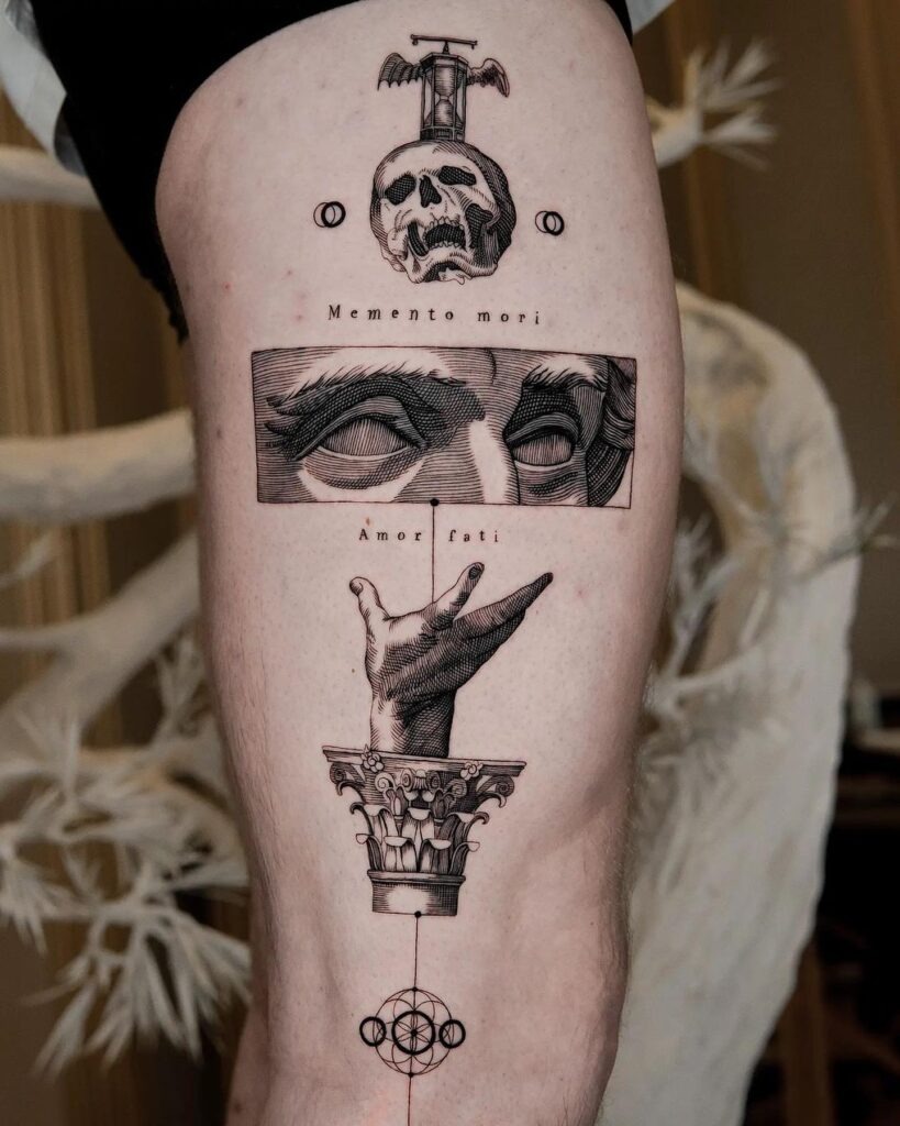 Classical Memento Mori and Amor Fati Tattoo Tattoo Design