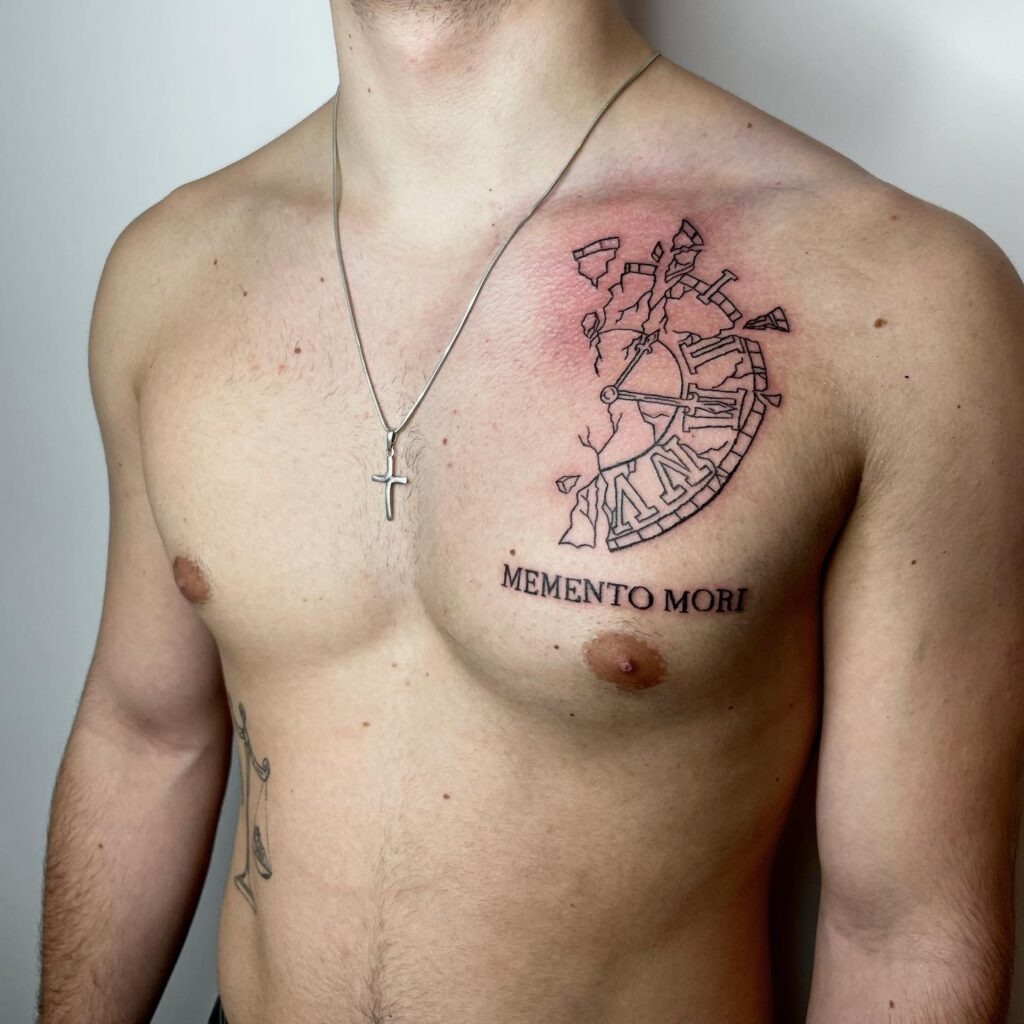 Cracked Roman Clock Memento Mori Chest Tattoo Tattoo Design