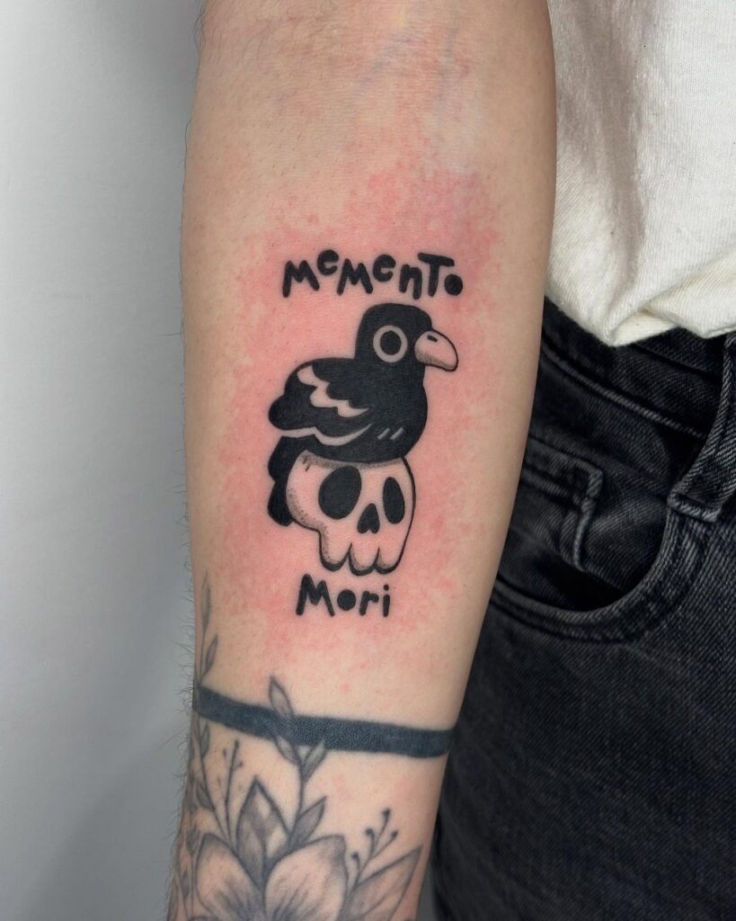Cute Crow and Skull Memento Mori Tattoo Tattoo Design
