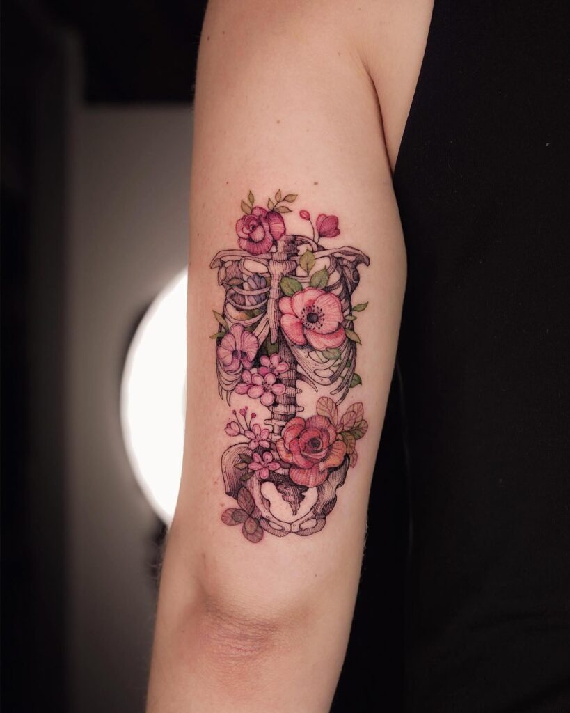 Floral Ribcage Memento Mori Tattoo Tattoo Design