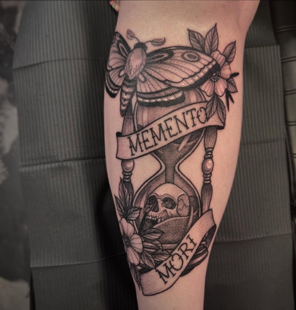 Hourglass and Death's Head Moth Memento Mori Tattoo Tattoo Design