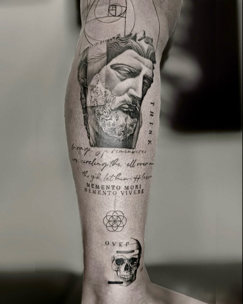 Memento Mori Memento Vivere Statue and Skull Tattoo Tattoo Design