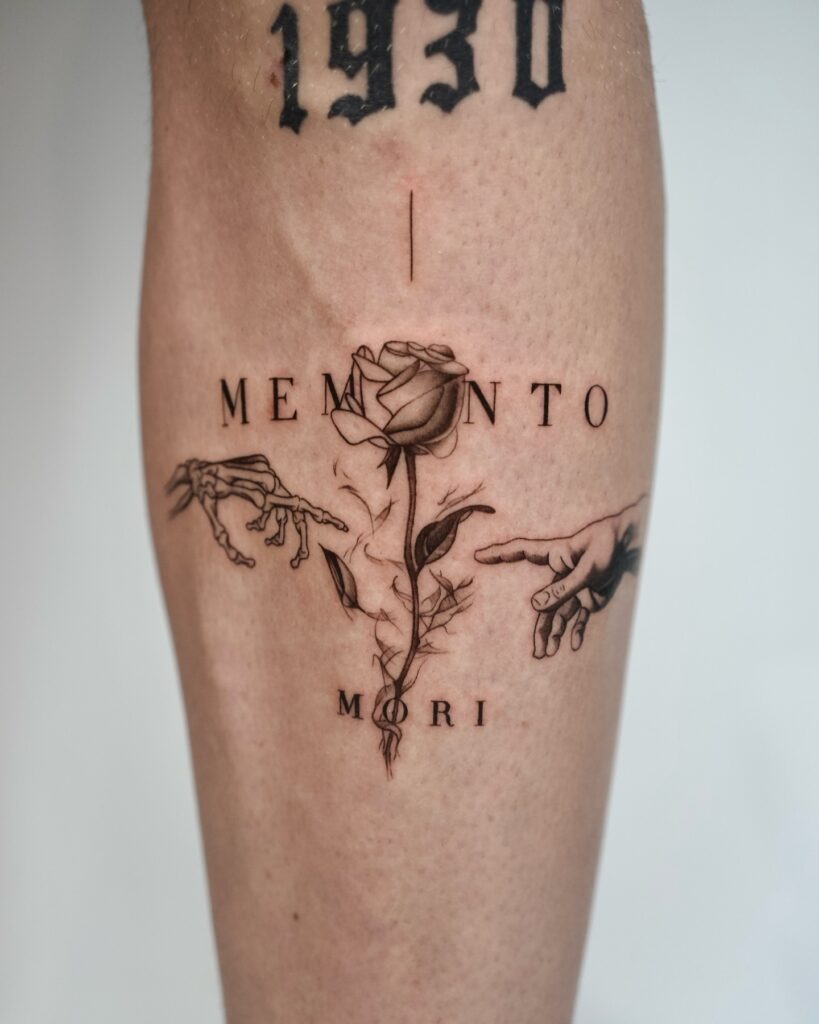 Memento Mori Rose with Life and Death Hands Tattoo Tattoo Design