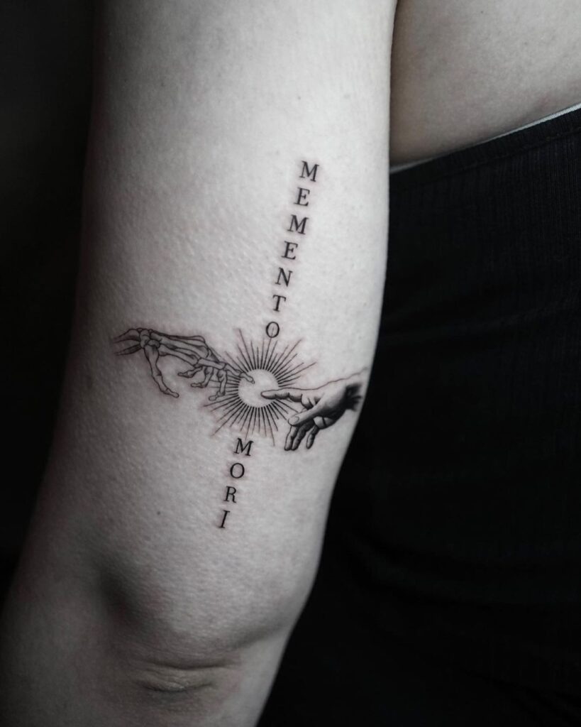Memento Mori Skeleton and Human Hands Tattoo Tattoo Design