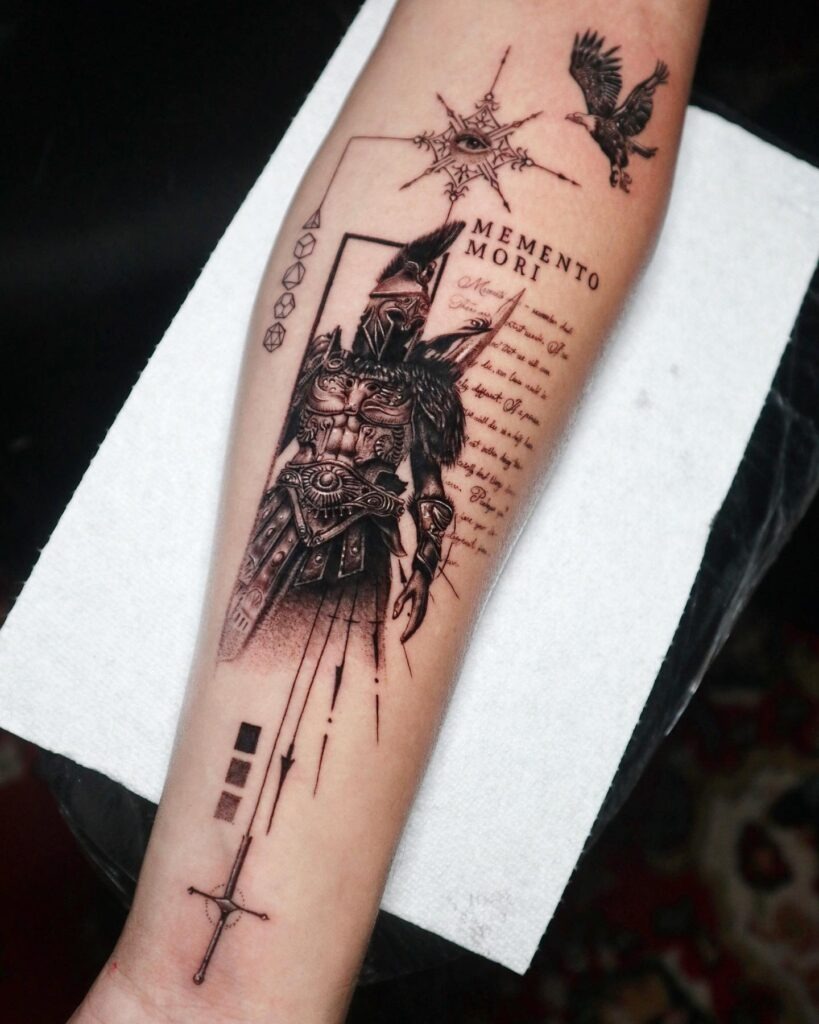 Memento Mori Warrior with Sword Tattoo Tattoo Design