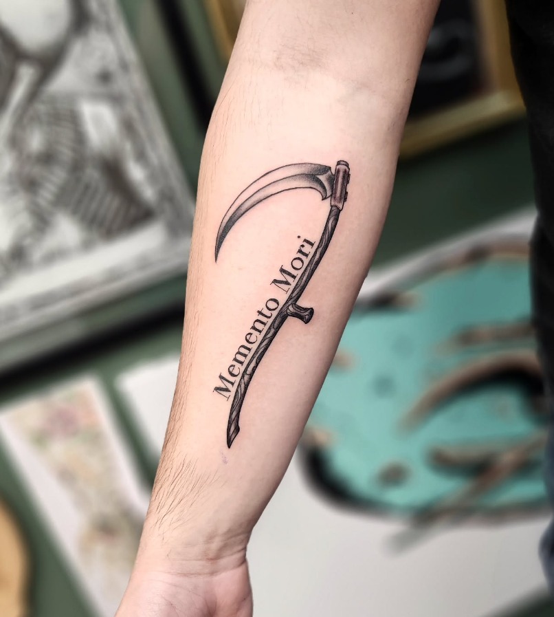 Scythe and Script Memento Mori Tattoo Tattoo Design