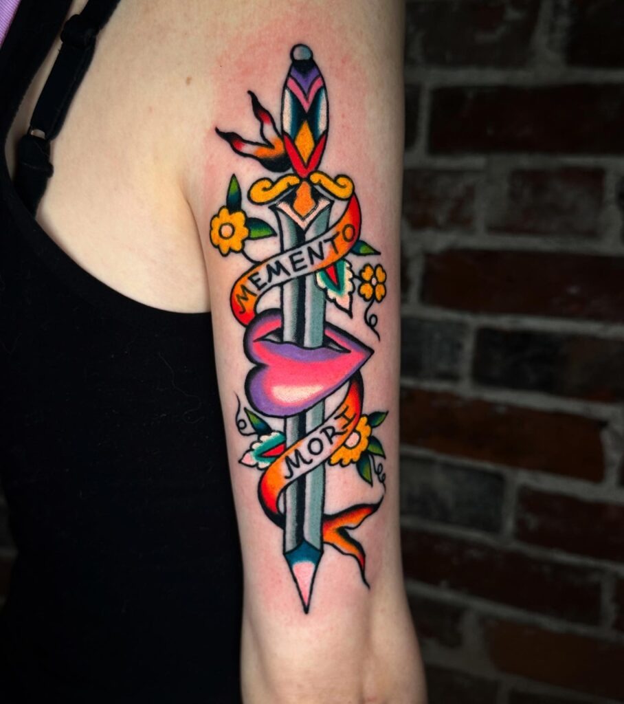 Traditional Dagger and Heart Memento Mori Tattoo Tattoo Design