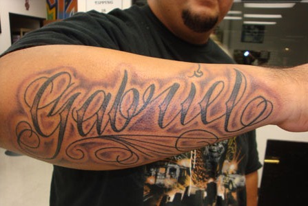 Simple Forearm Script with Roman Numerals Tattoo Design