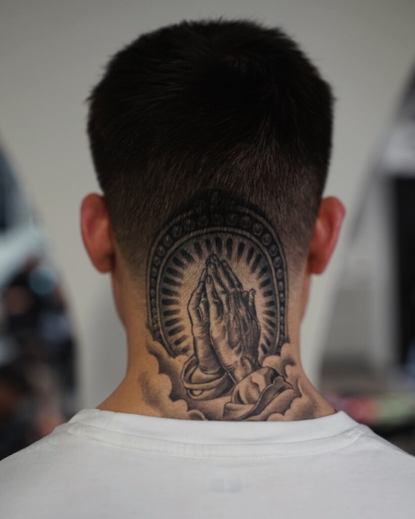 Angel Wings and North Star Neck Tattoo Tattoo Design