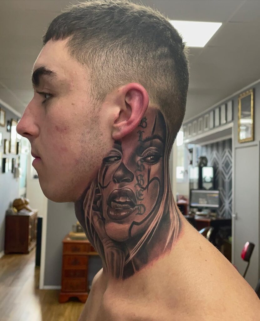 Black and Grey Dove Neck Tattoo Tattoo Design