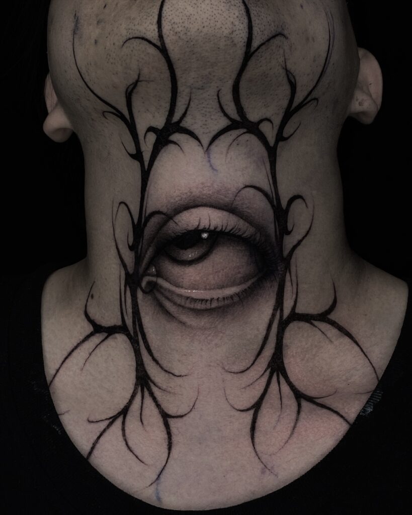 Blackwork Vein Burst Neck Tattoo Tattoo Design