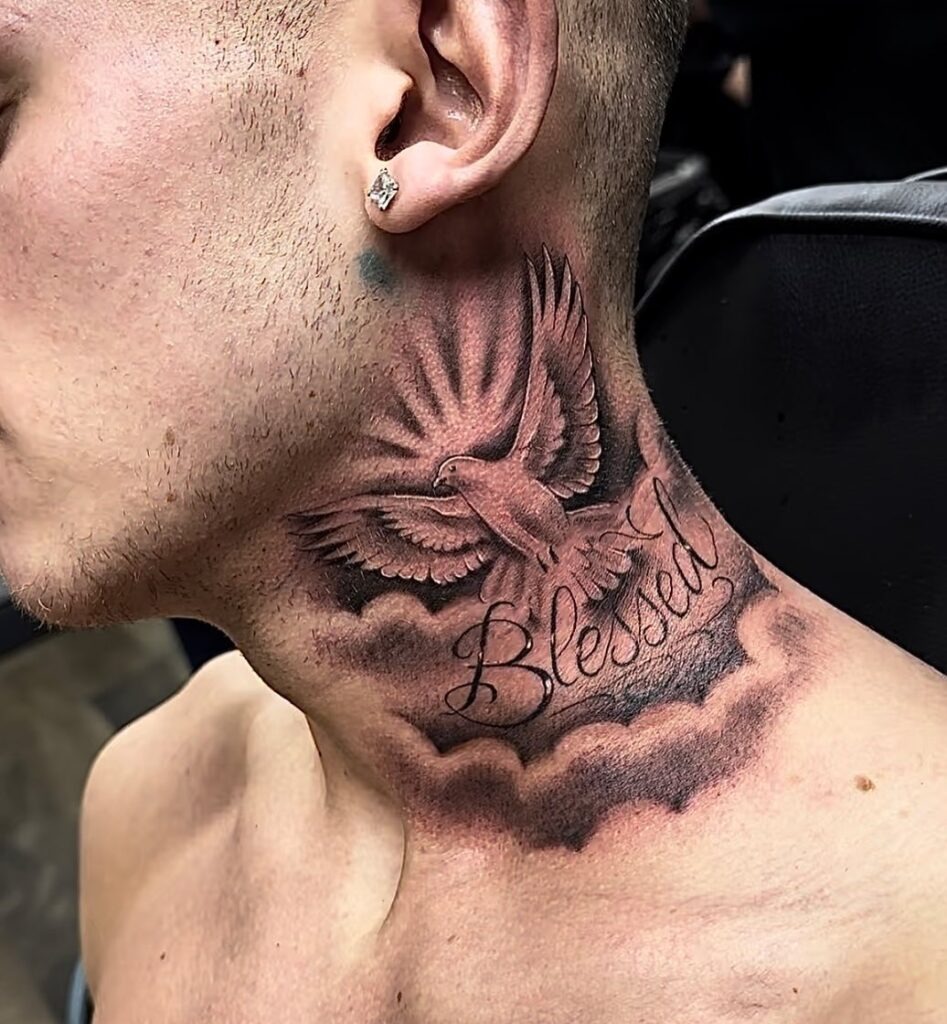 Blessed Vertical Script Neck Tattoo Tattoo Design