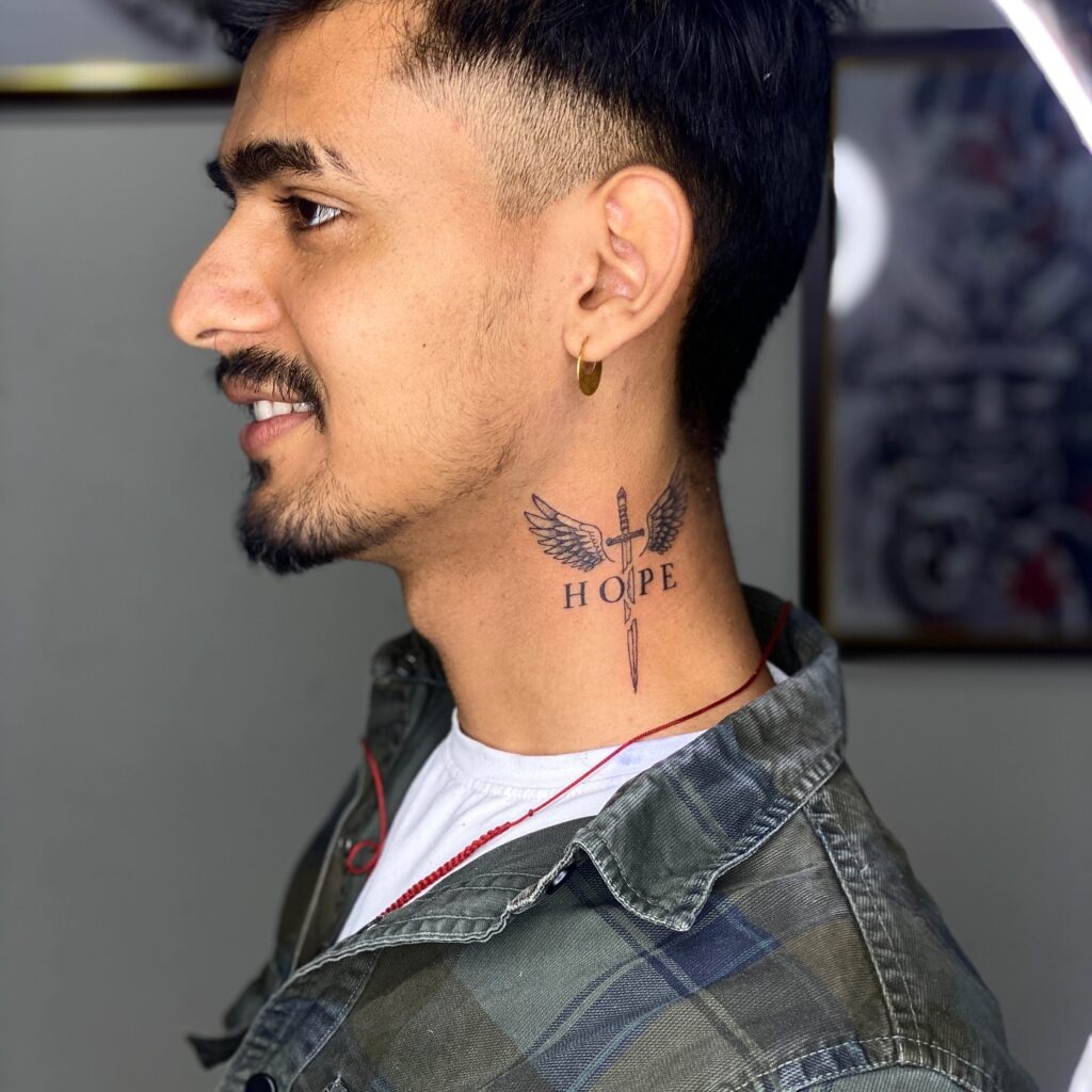 Comedy and Tragedy Neck Tattoo Tattoo Design