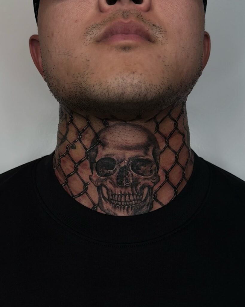 Demonic Skull Throat Tattoo Tattoo Design
