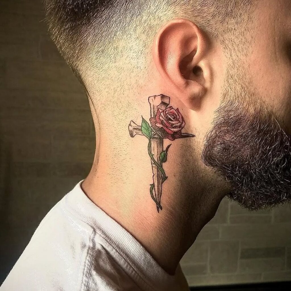 Fierce Red Hannya Mask Neck Tattoo Tattoo Design