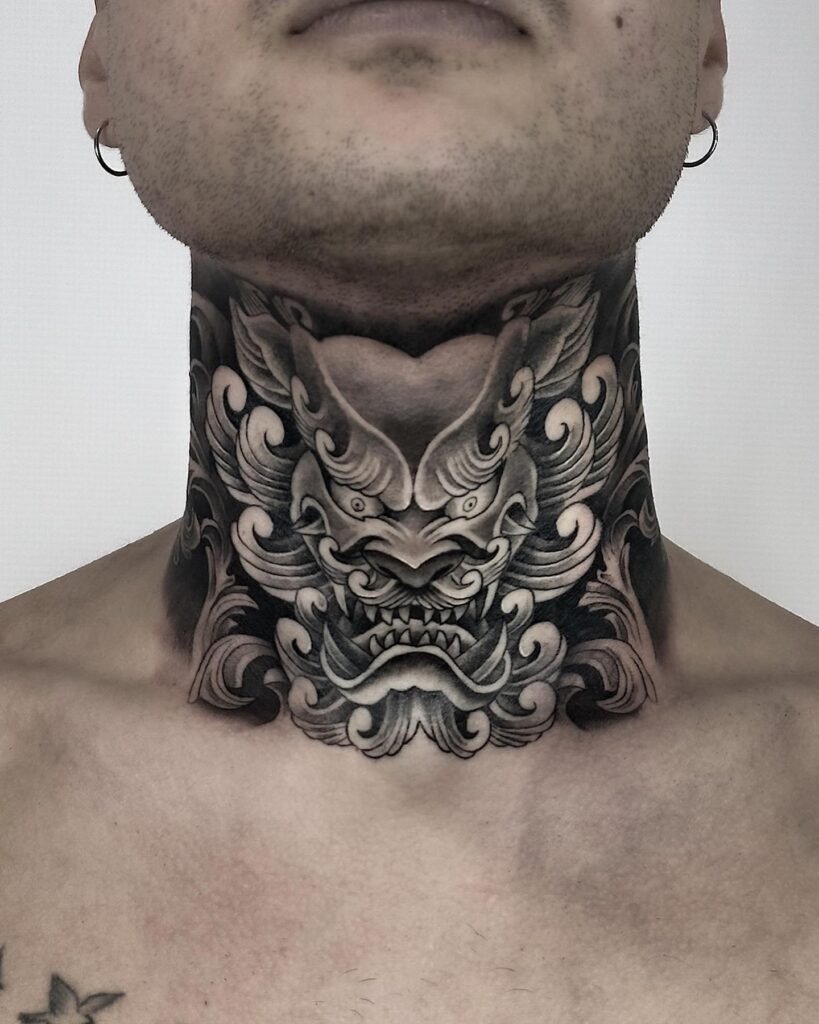 Ornamental Blackwork Neck Tattoo Tattoo Design