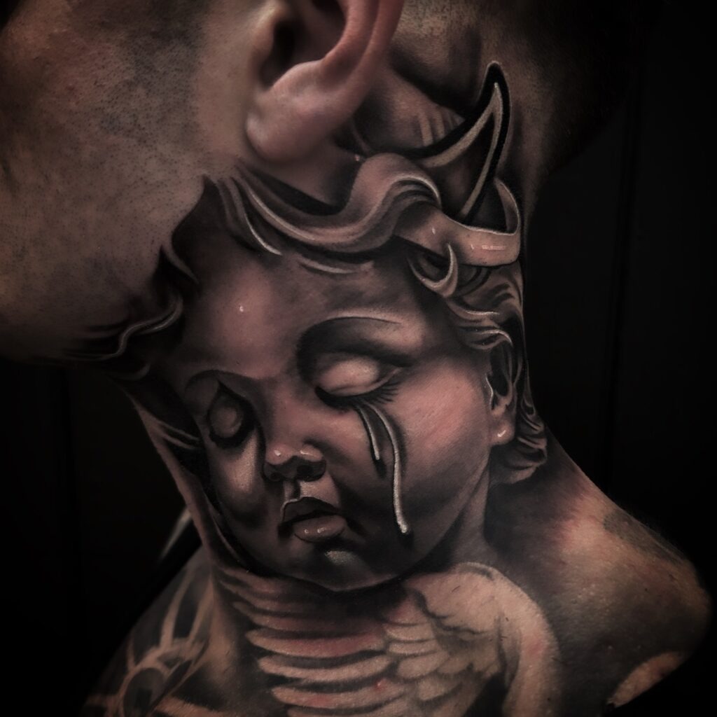 Pocket Watch and Rose Neck Tattoo Tattoo Design