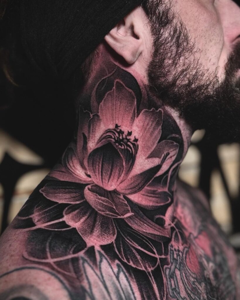Rose and Cross Side Neck Tattoo Tattoo Design