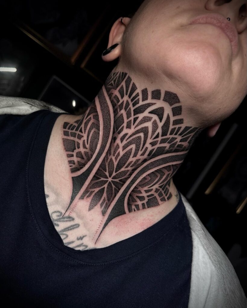 Skull Behind Chain-Link Fence Neck Tattoo Tattoo Design