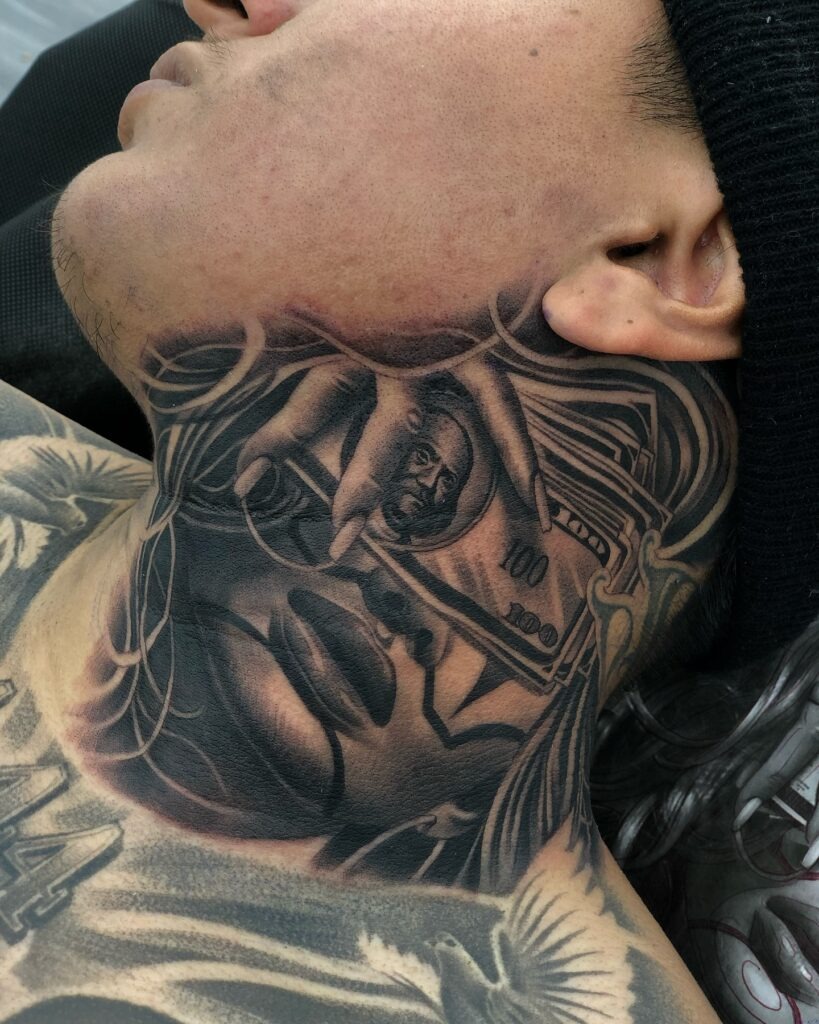 Sword and Flower Side Neck Tattoo Tattoo Design