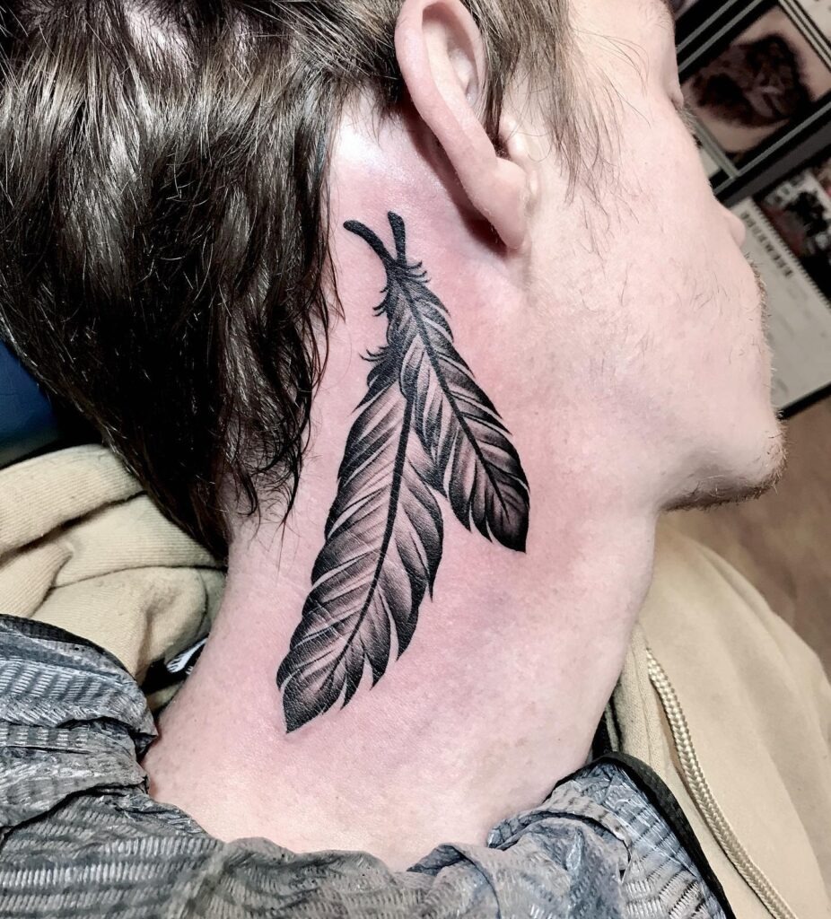 Three Crosses Neck Tattoo with Radiant Light Tattoo Design