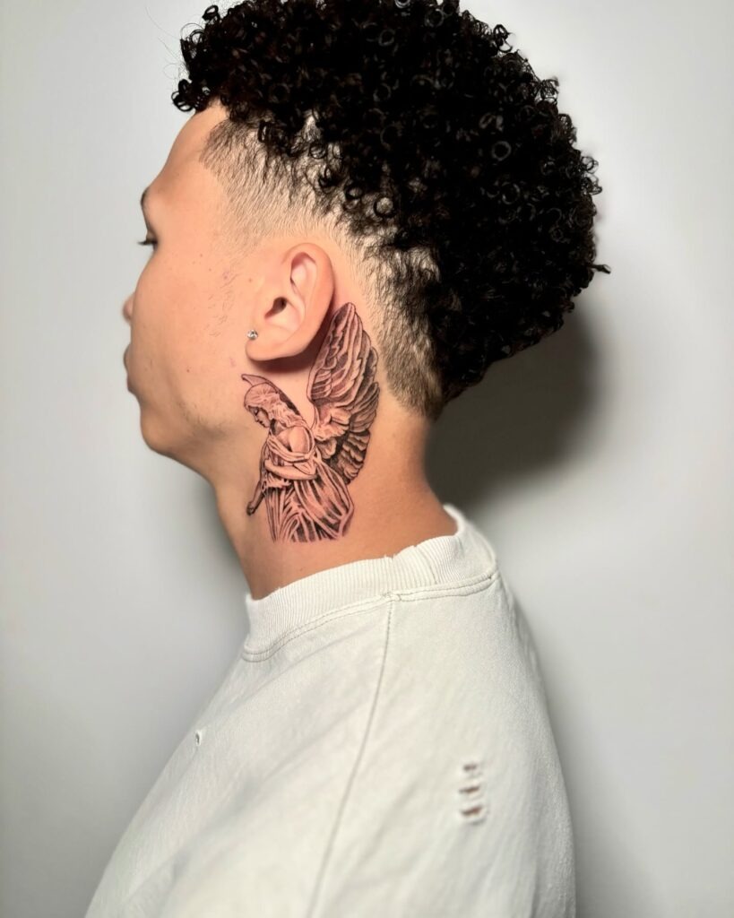 Vibrant Bird in Flight Neck Tattoo Tattoo Design