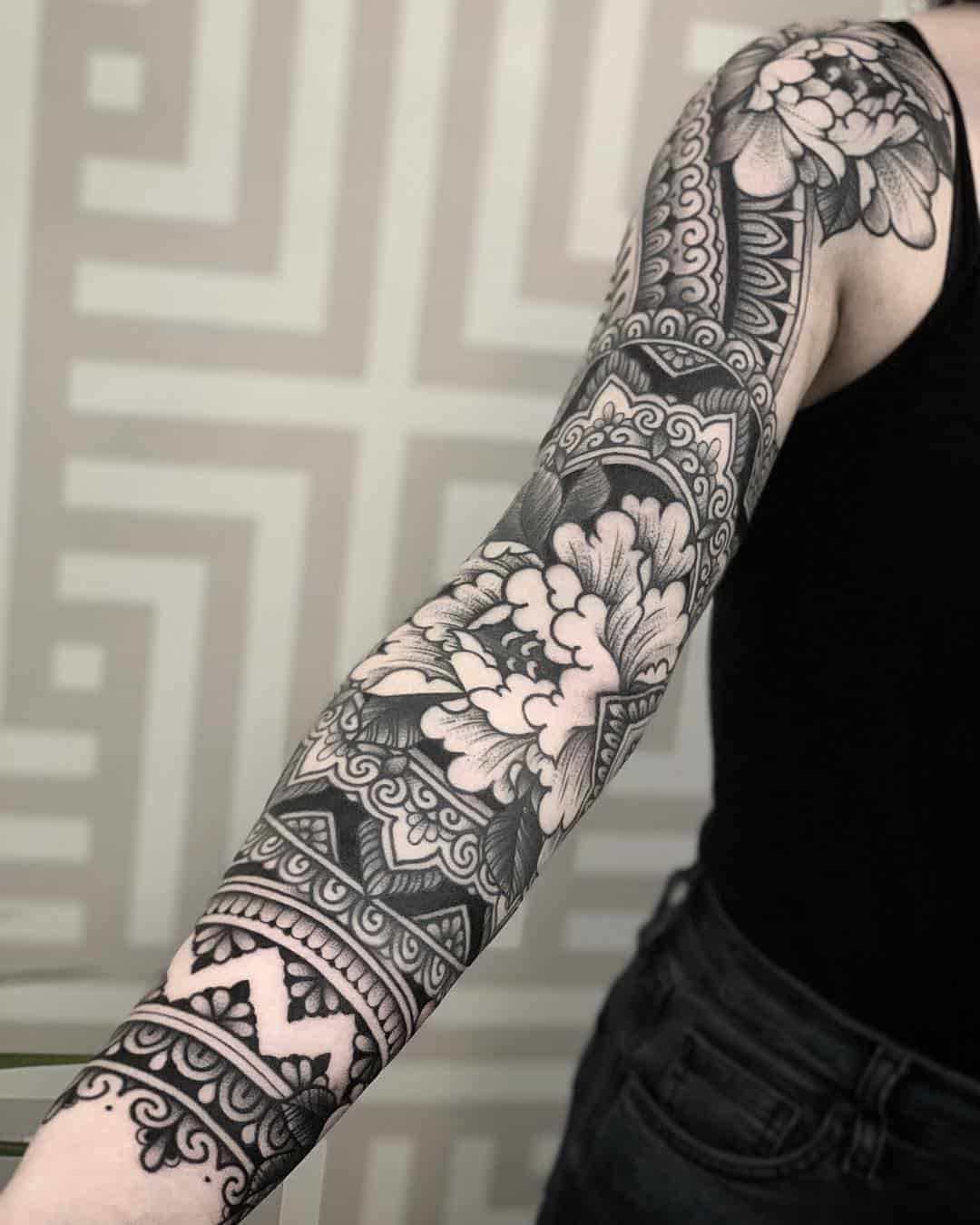 Fine Line Mandala Arm Design Tattoo Design